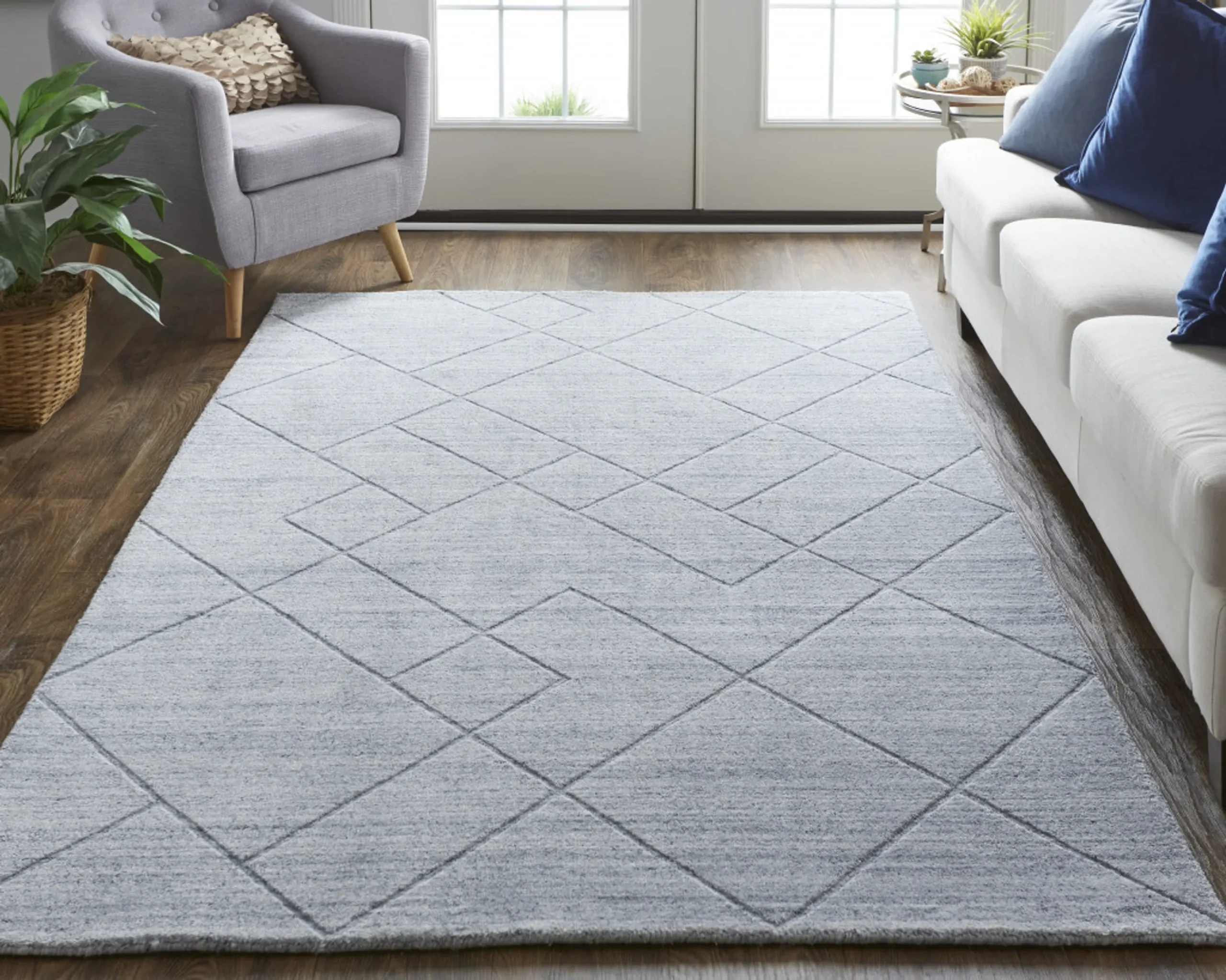 8' X 10' Ivory And Silver Striped Hand Woven Area Rug - Image 3