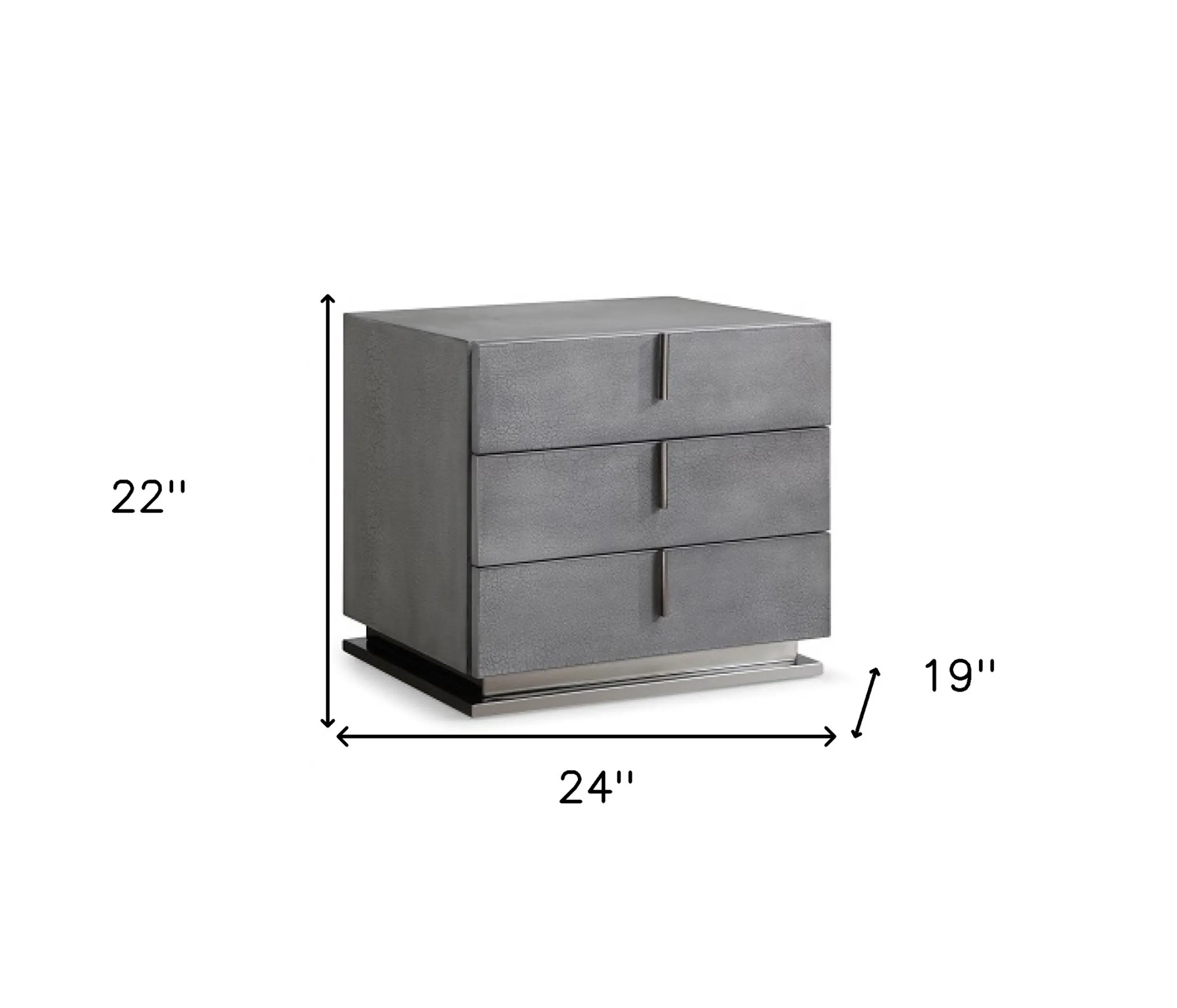 22" Gray Crackle Finish Three Drawer Nightstand - Image 4