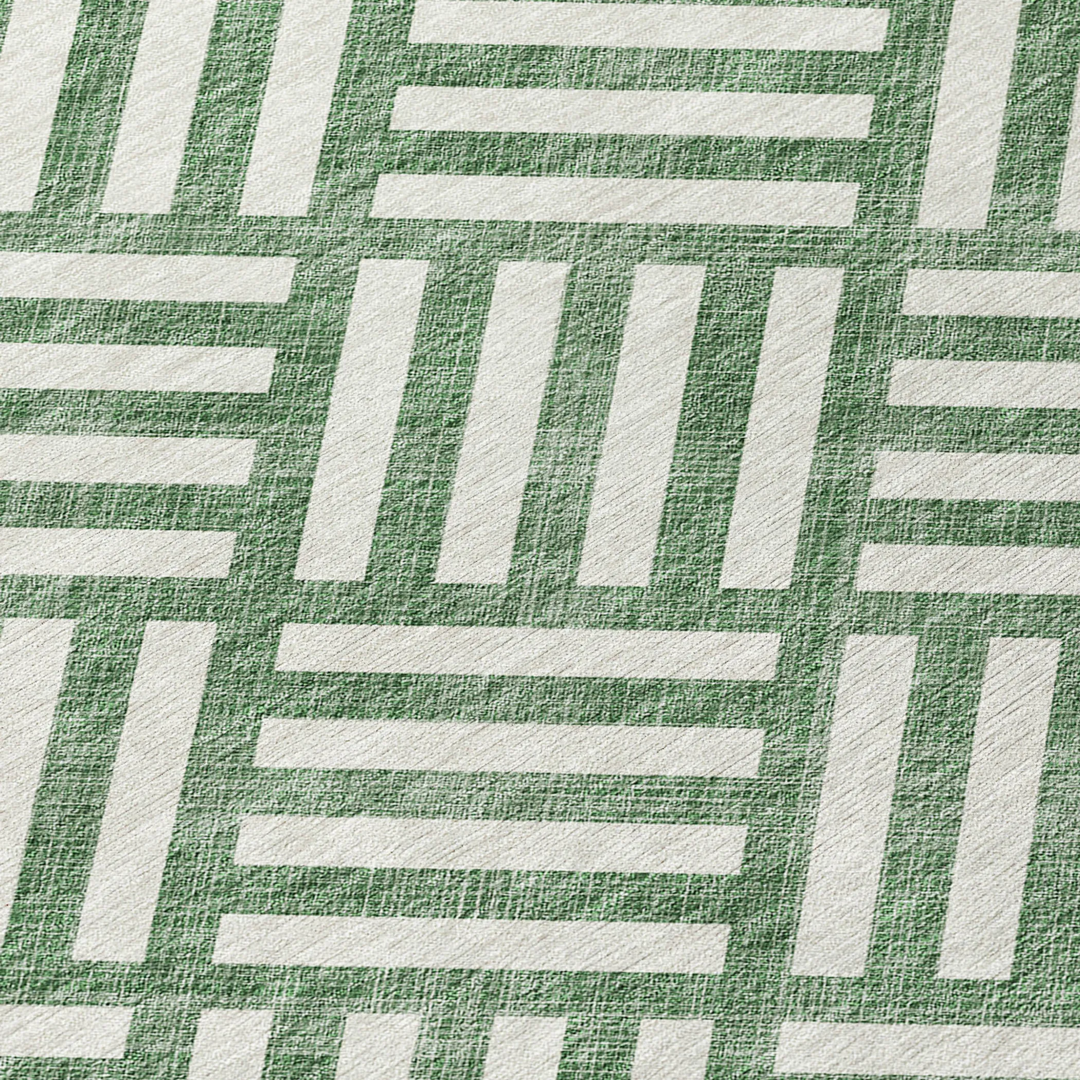 10' X 14' Green And Ivory Geometric Washable Indoor Outdoor Area Rug - Image 6