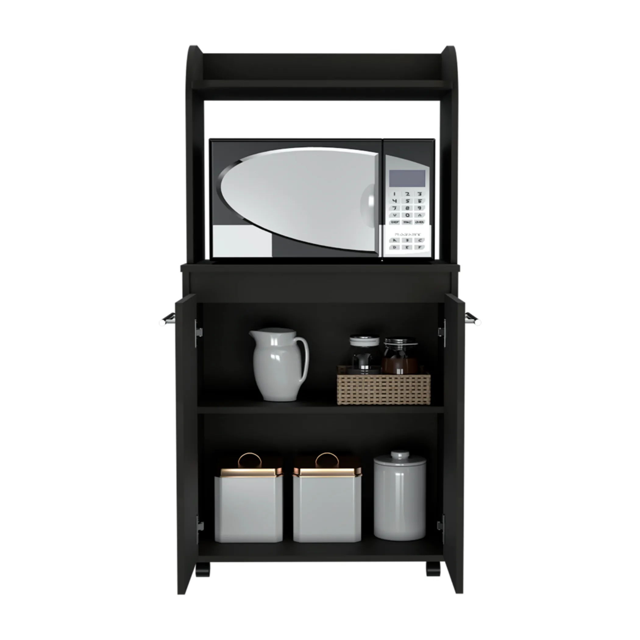 Kira Kitchen Kart, Double Door Cabinet, One Open Shelf, Two Interior Shelves - Image 3