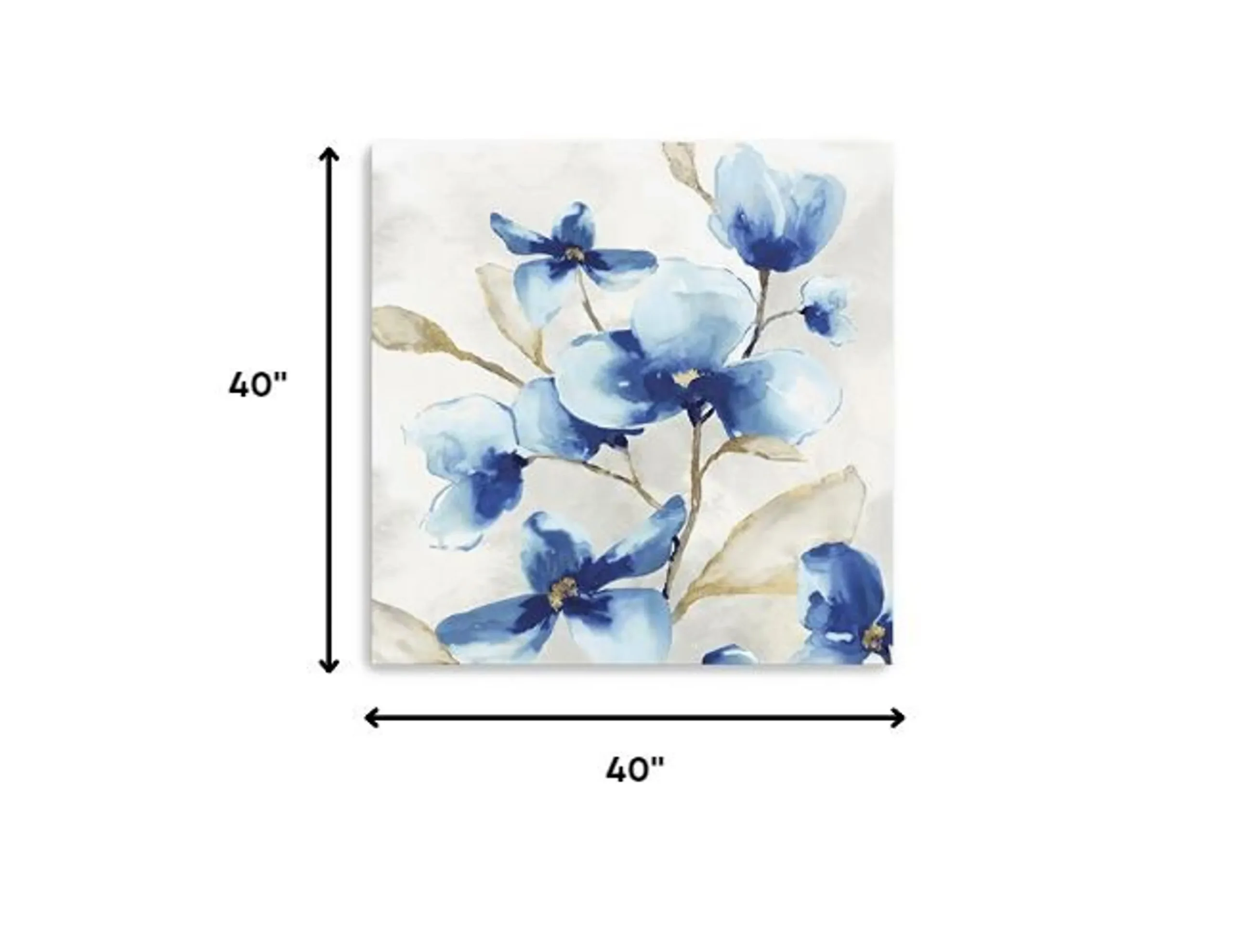 40" x 40" Watercolor Shades of Blue Floral Canvas Wall Art - Image 5
