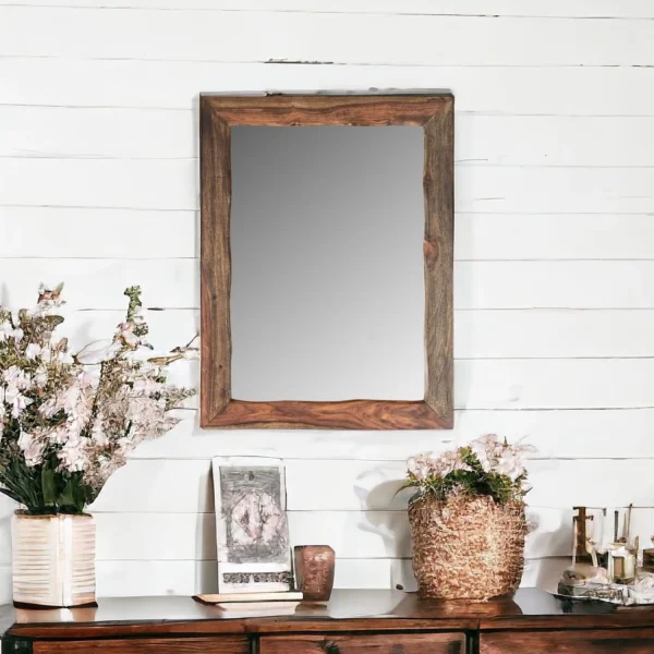 44" Dark Brown Solid Wood Framed Accent Mirror
