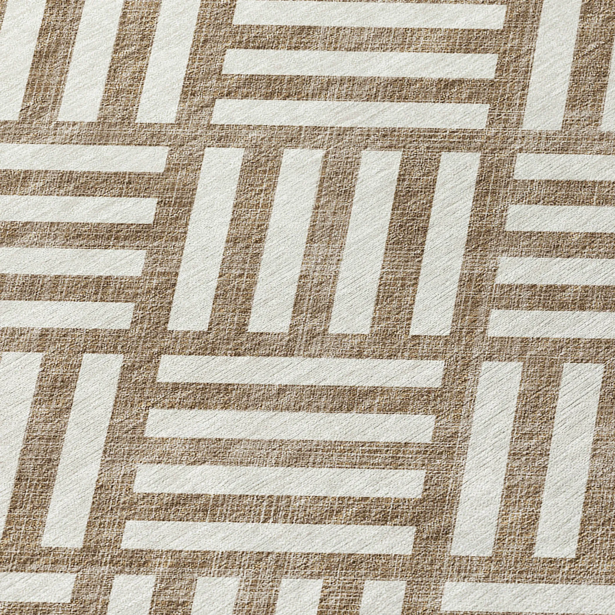 10' X 14' Brown And Ivory Geometric Washable Indoor Outdoor Area Rug - Image 5
