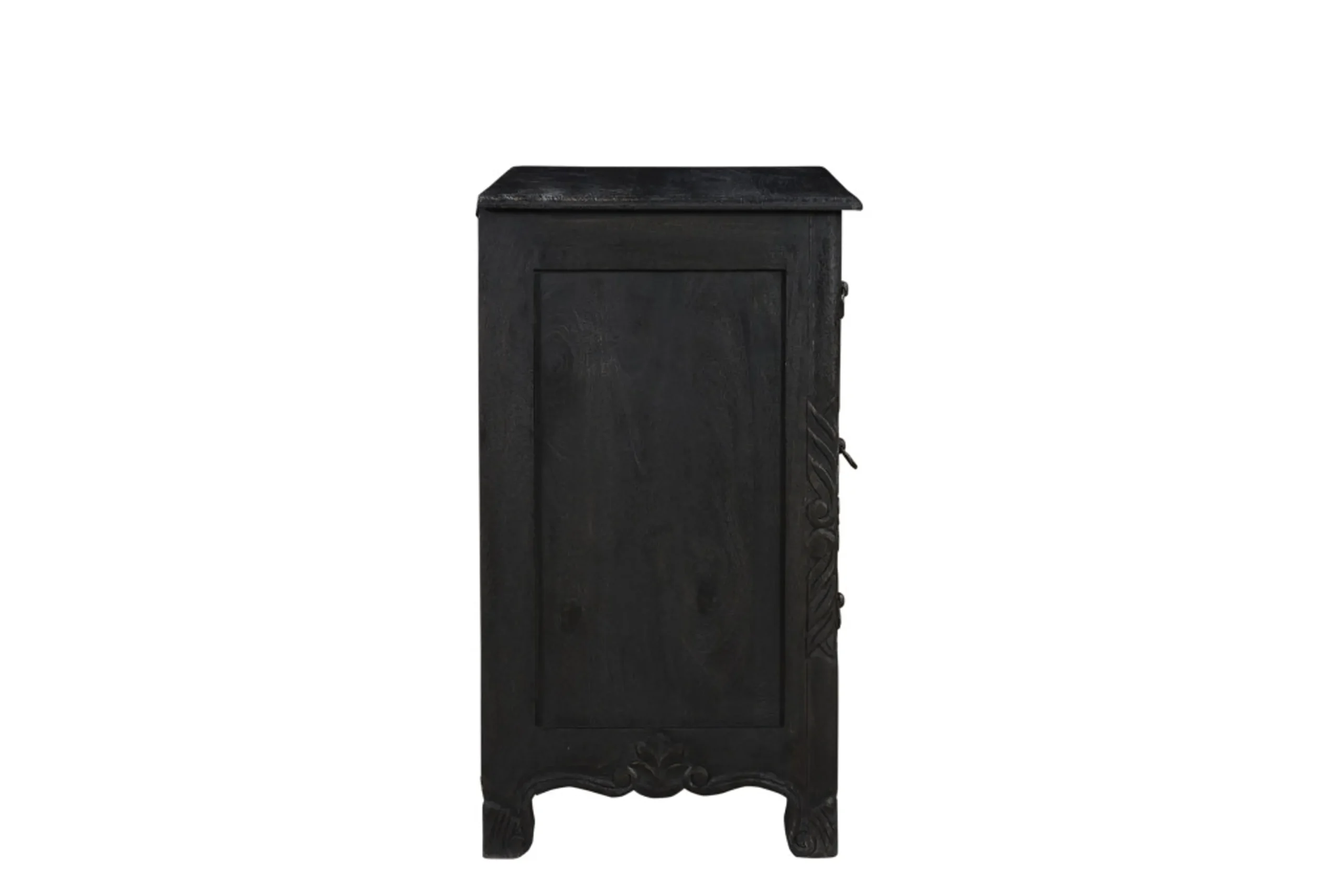 30" Black Solid Wood Distressed Three Drawer Nightstand - Image 4