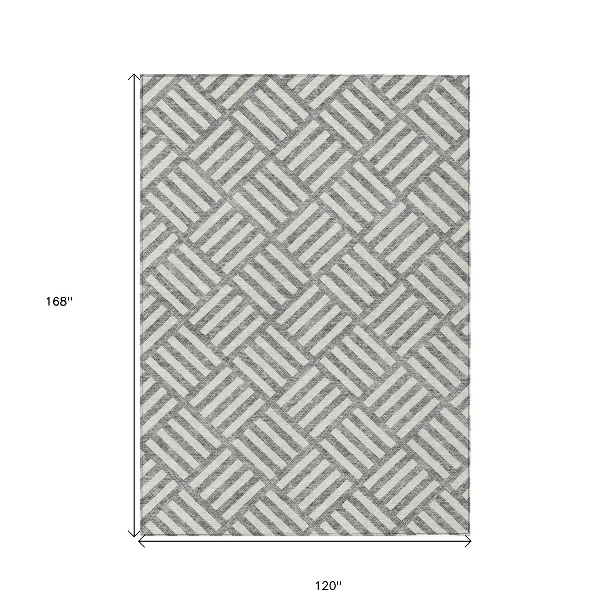 10' X 14' Gray And Ivory Geometric Washable Indoor Outdoor Area Rug - Image 3