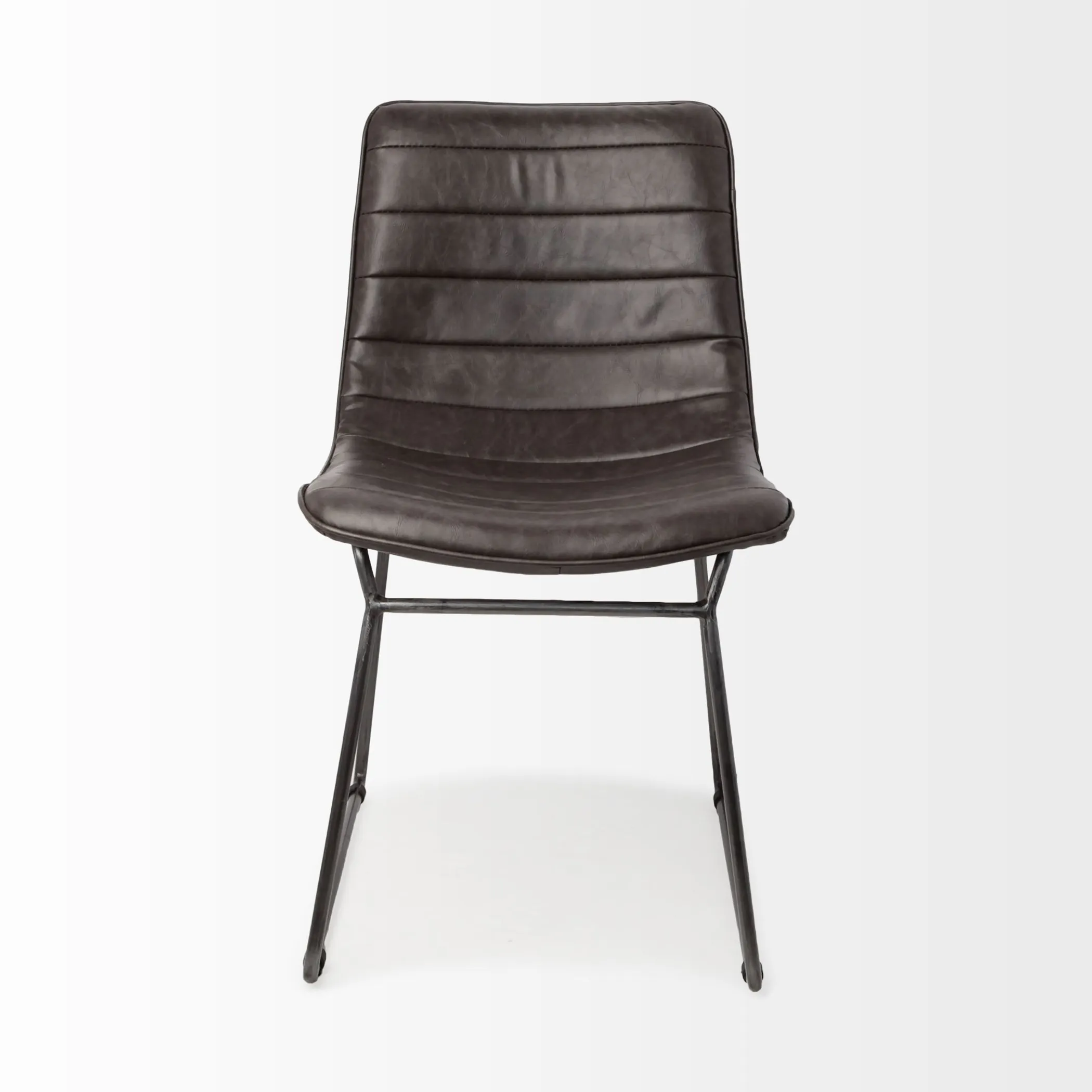 Set Of Two Black Upholstered Faux leather Side Chairs - Image 2