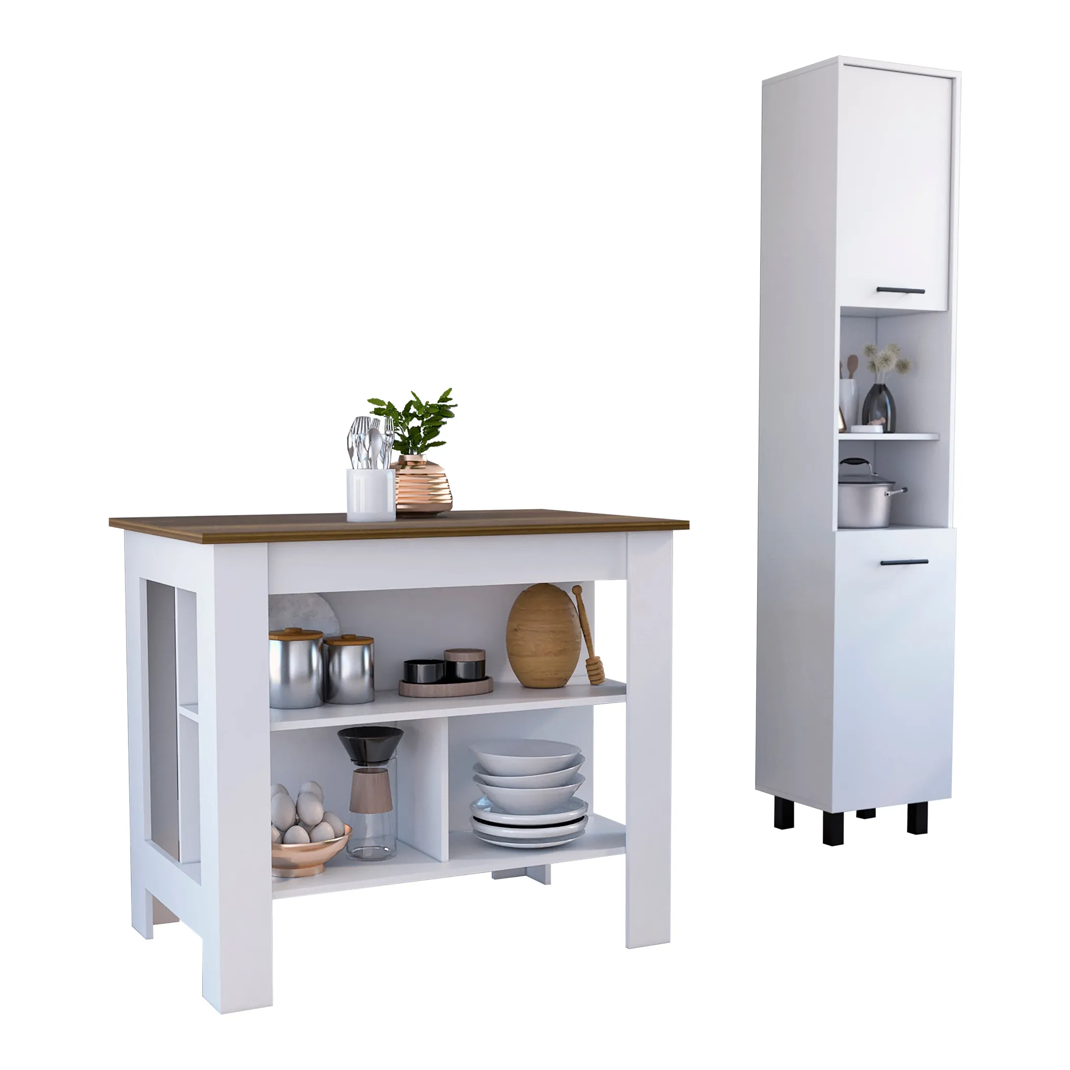 Houston 2 Piece Kitchen Set, Kitchen Island + Kitchen Pantry - Image 2