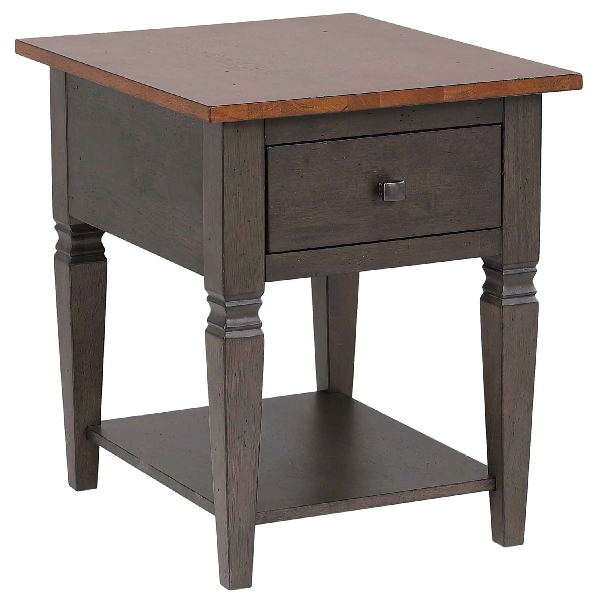 Sunset Trading Dakota Living Room End Table with Drawer and Shelf Storage | 20"W Sofa Sidetable | Two-Tone Distressed Brown and Ash Gray Solid Wood B.
