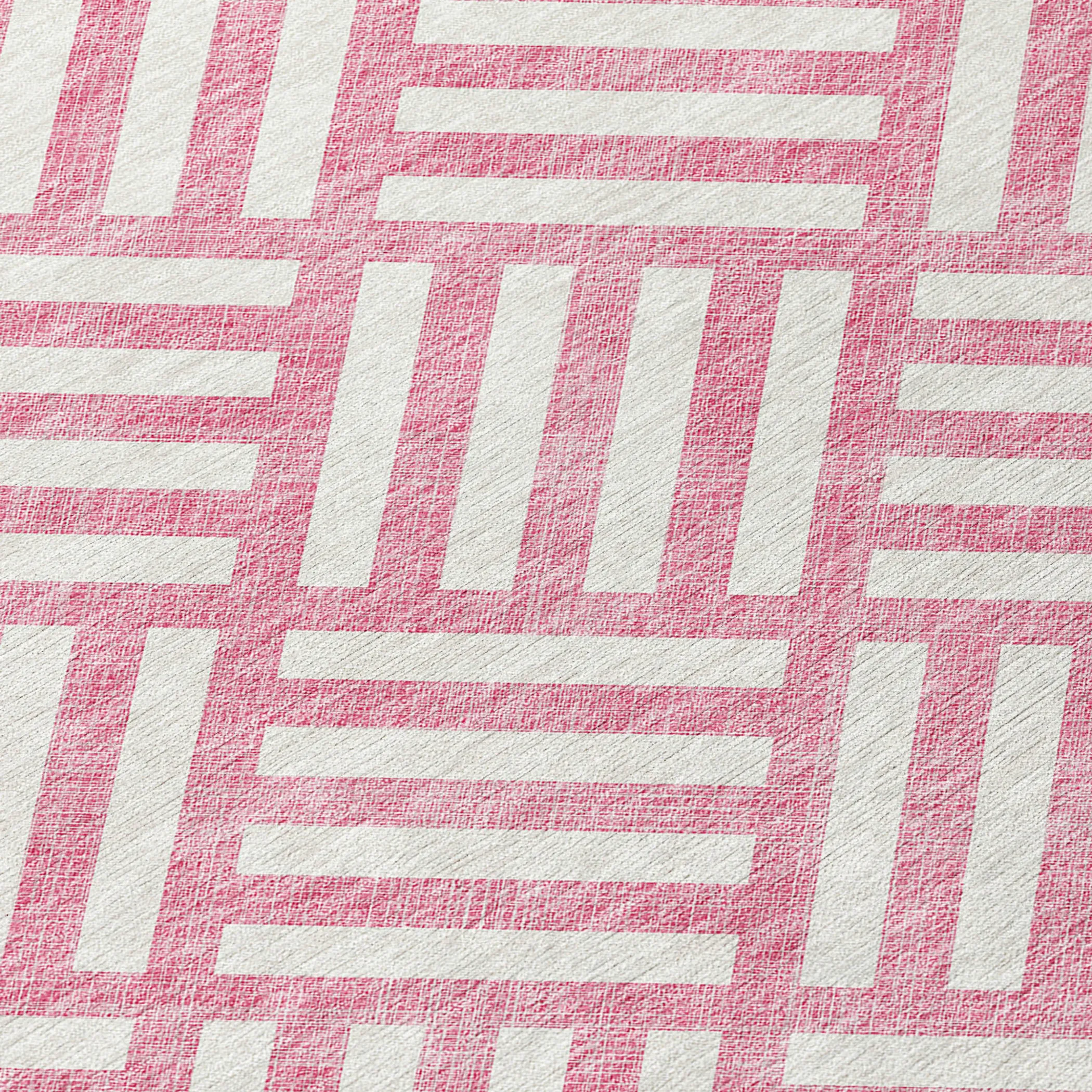 10' X 14' Pink And Ivory Geometric Washable Indoor Outdoor Area Rug - Image 5