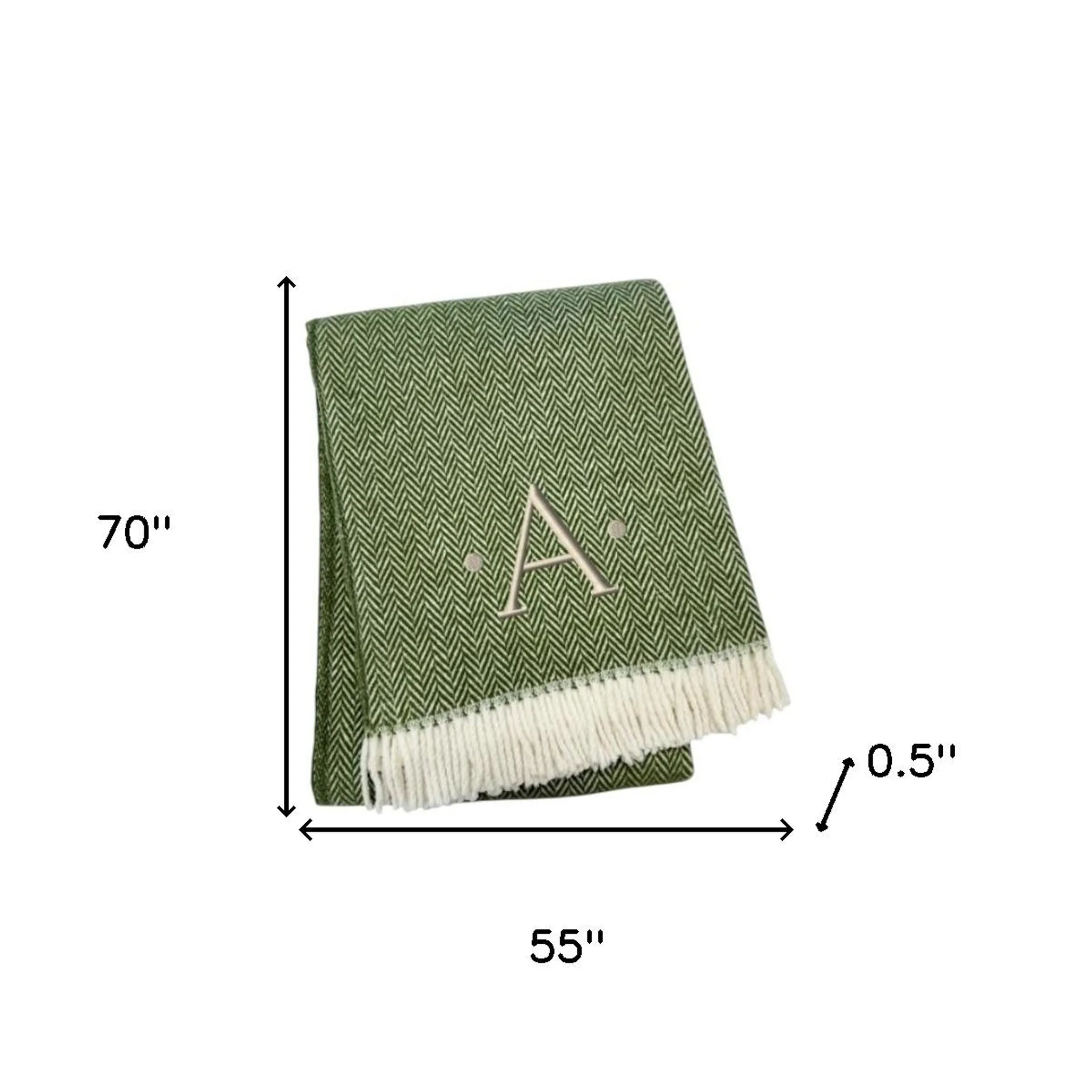 Herringbone Cotton Blend A Initial Throw Blanket with Tassels And Embroidery - Image 6