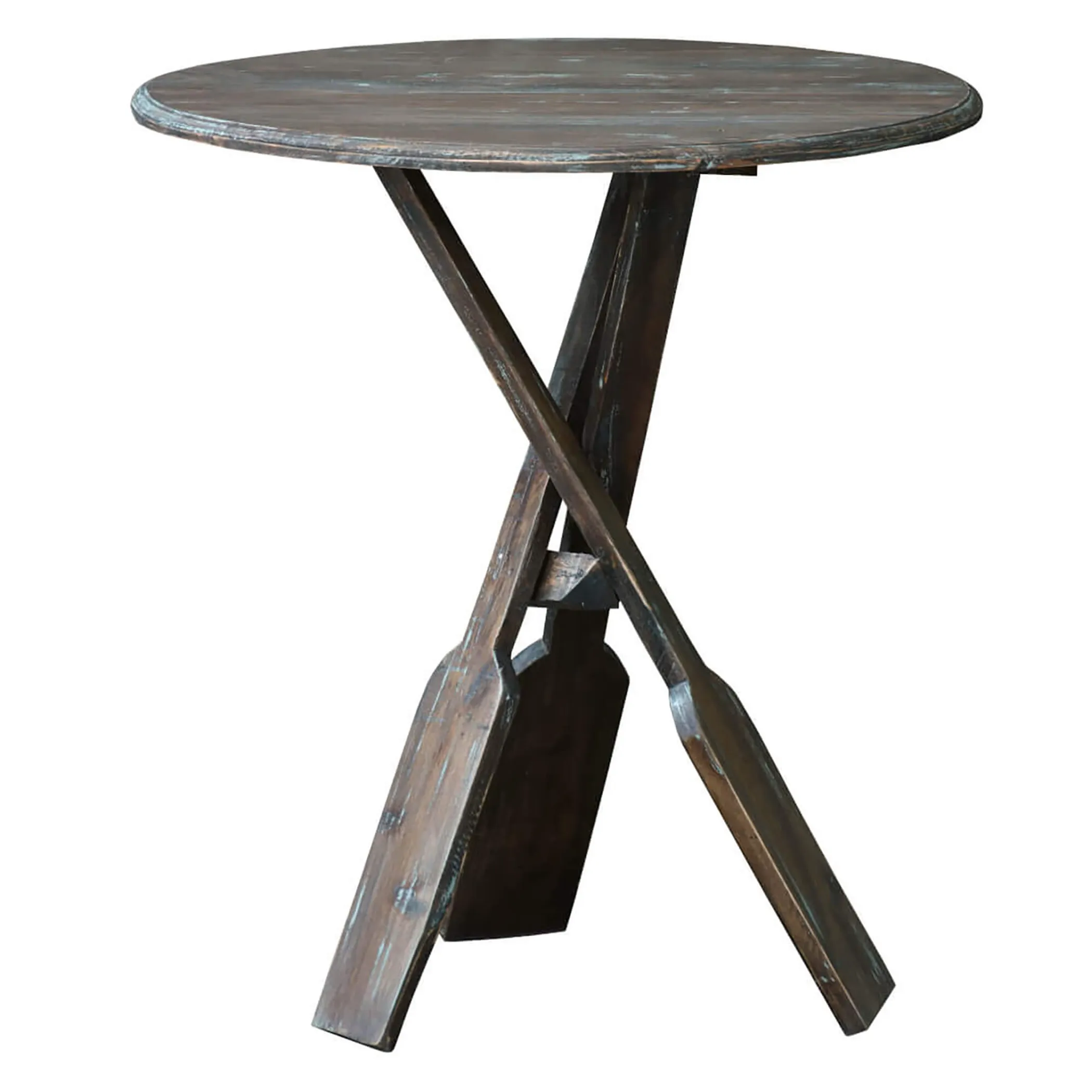 Sunset Trading Cottage Round Boat Oar Accent Table | Distressed Brown/Blue Solid Wood | Fully Assembled Nautical Stand - Image 2
