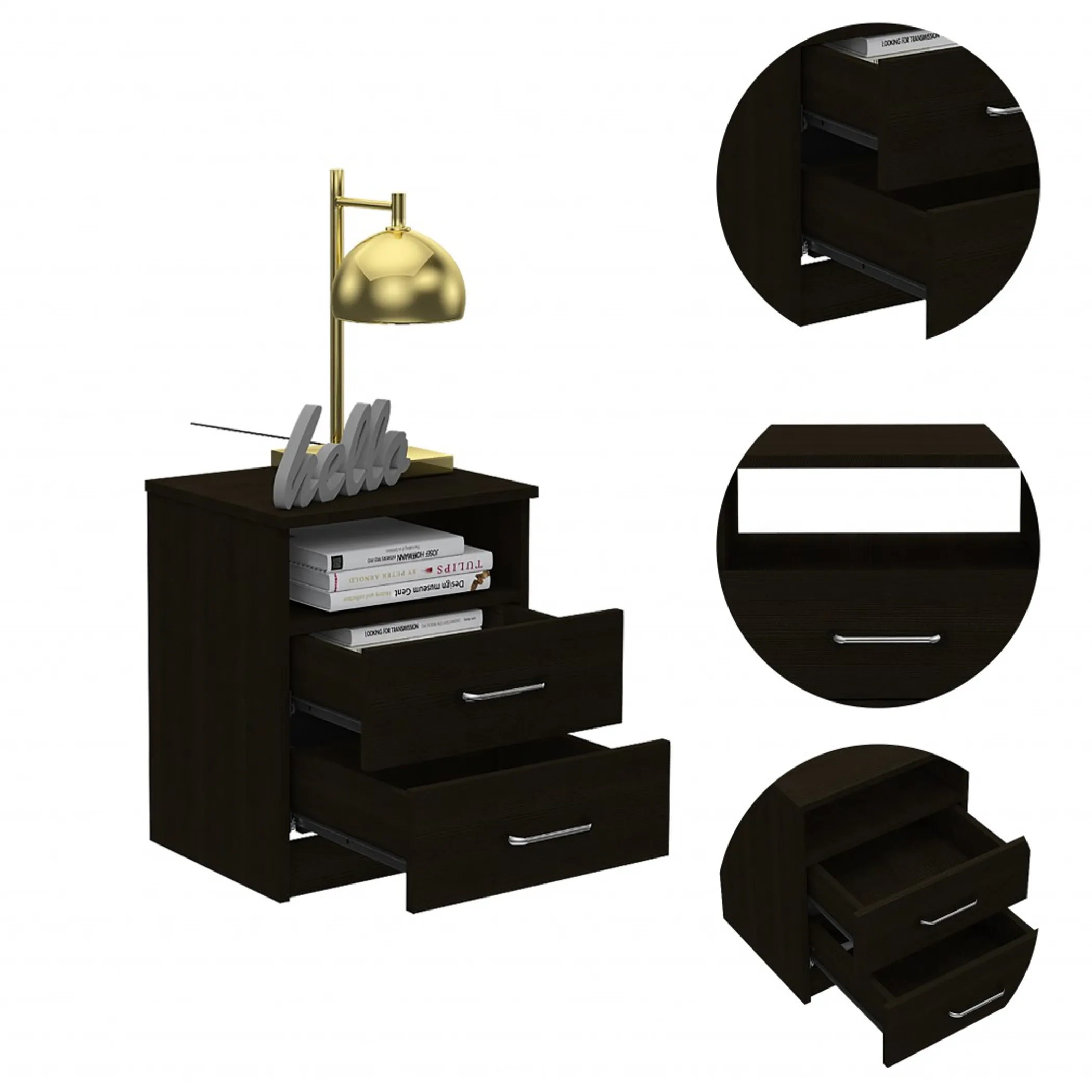 Brown Open Compartment Two Drawer Nightstand - Image 3
