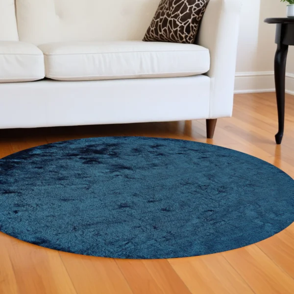 8' Blue And Green Round Shag Tufted Handmade Area Rug