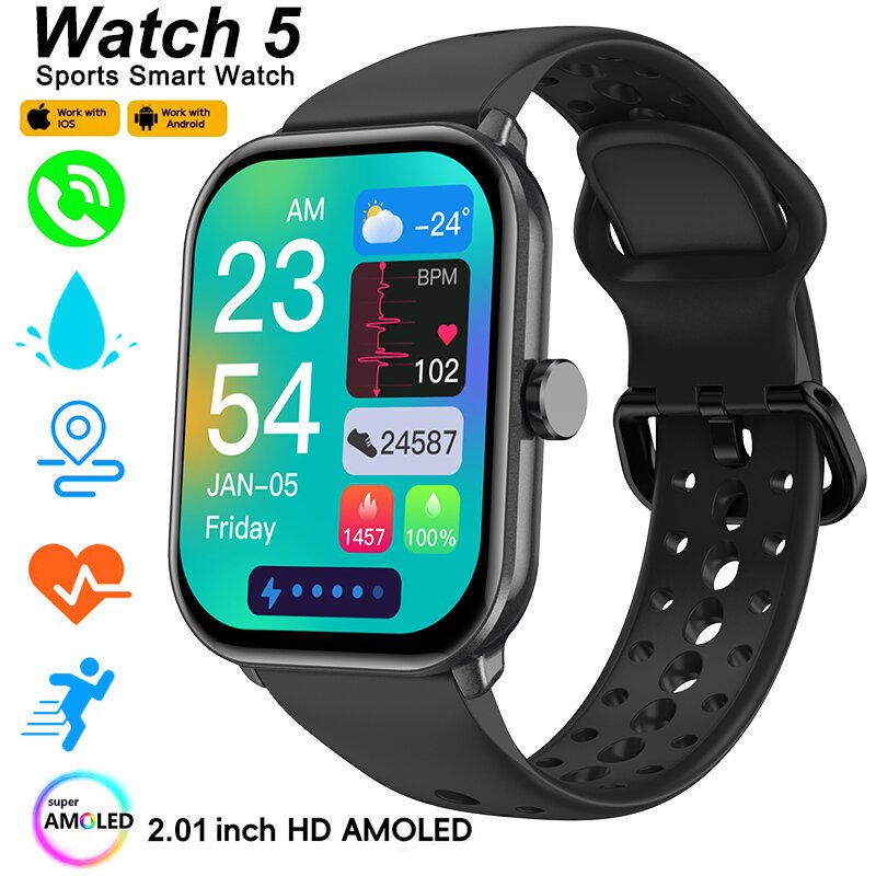 watch 5 global version smartwatches men women hd amoled screen heart rate waterproof bluetooth call gps track sports smart watch