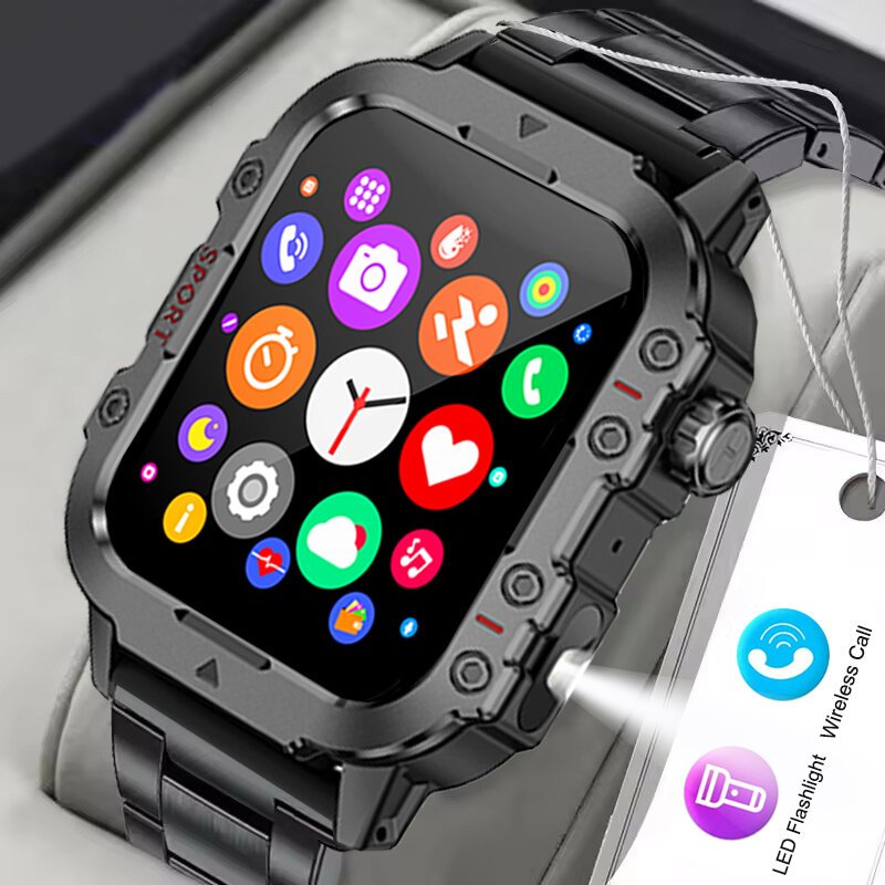 2026 new military smart watch men ip67 3atm outdoor sports fitness tracker health monitor 1.44inch bt call smartwatch