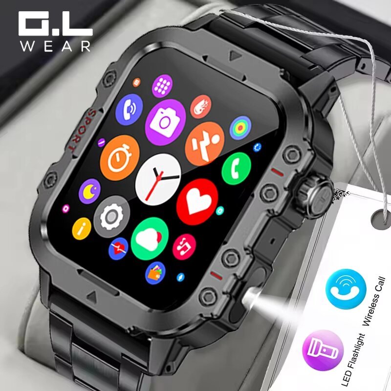 g.l wear 2026 new men's smart watch outdoor sports health monitor with led flashlight bluetooth call women's smartwatch