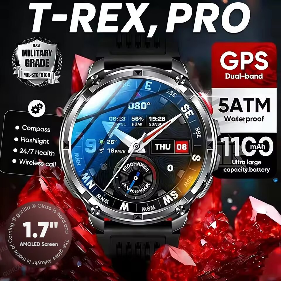 2026 new t rex3 pro 1100mah battery smart watch gps path 5atm waterproof sports run tracker outdoors compass military smartwatch