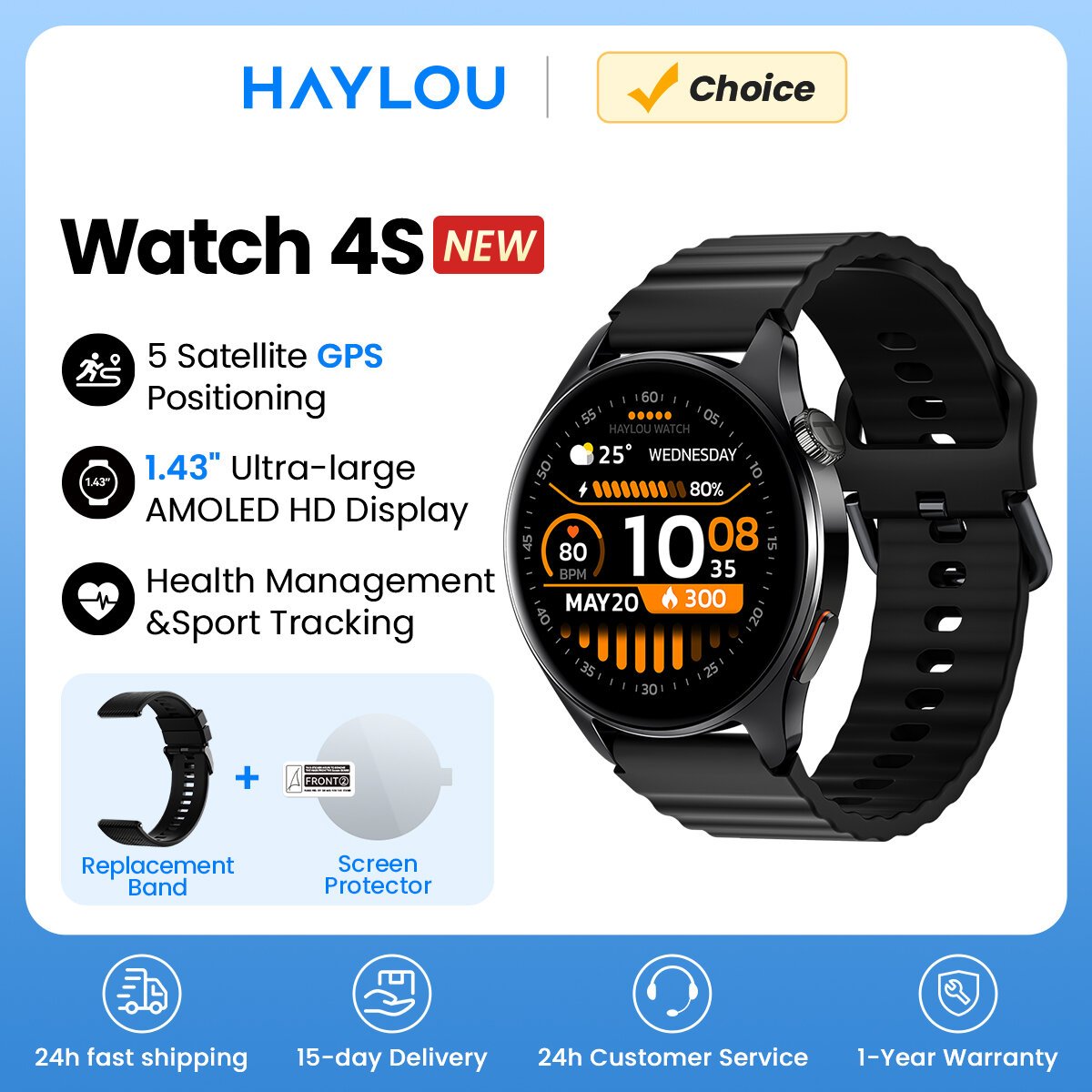 haylou watch 4s(hf012) gps smartwatch 1.43” hd amoled 5 satellite gps positioning 120+ workout modes sport fitness smart watch haylou watch 4s(hf012) gps smartwatch 1.43” hd amoled 5 satellite gps positioning 120+ workout modes sport fitness smart watch