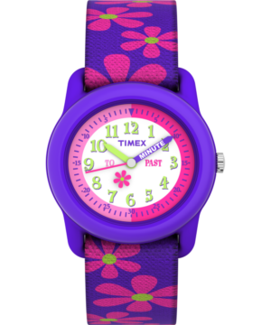 TIMEX TIME MACHINES® 29mm Purple Floral Elastic Fabric Kids Watch