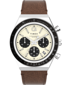 Q Timex Chronograph 40mm Leather Strap Watch