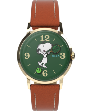 Peanuts® x Timex Marlin® Hand-Wound Snoopy Tennis 34mm Leather Strap Watch