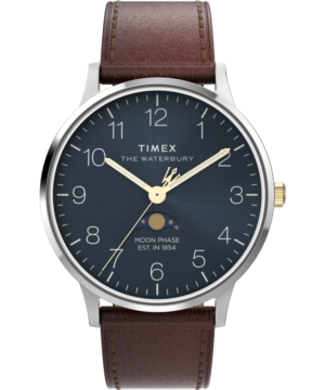 Waterbury Classic Moon Phase 40mm Leather Strap Watch