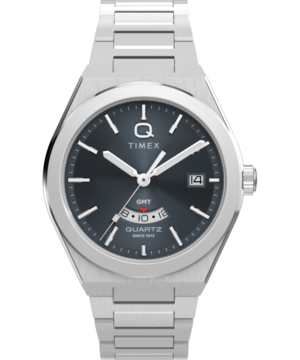 Q Timex® Continental GMT 39mm Stainless Steel Bracelet Watch