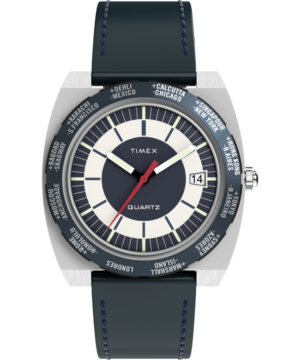 Q Timex® 1972 World Time 39mm Leather Strap Watch