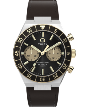 Q Timex Continental Chronograph 40mm Leather Strap Watch