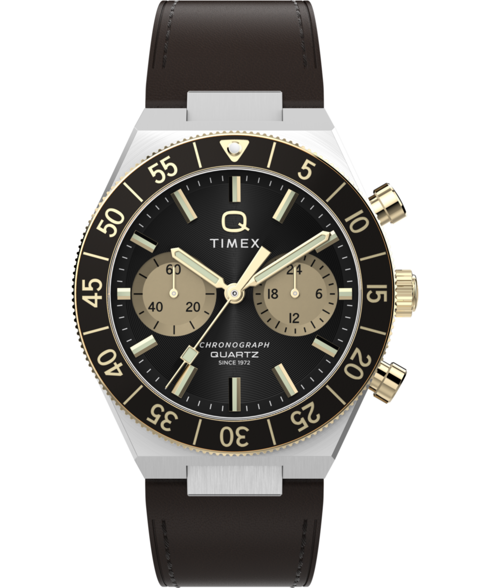 Q Timex Continental Chronograph 40mm Leather Strap Watch