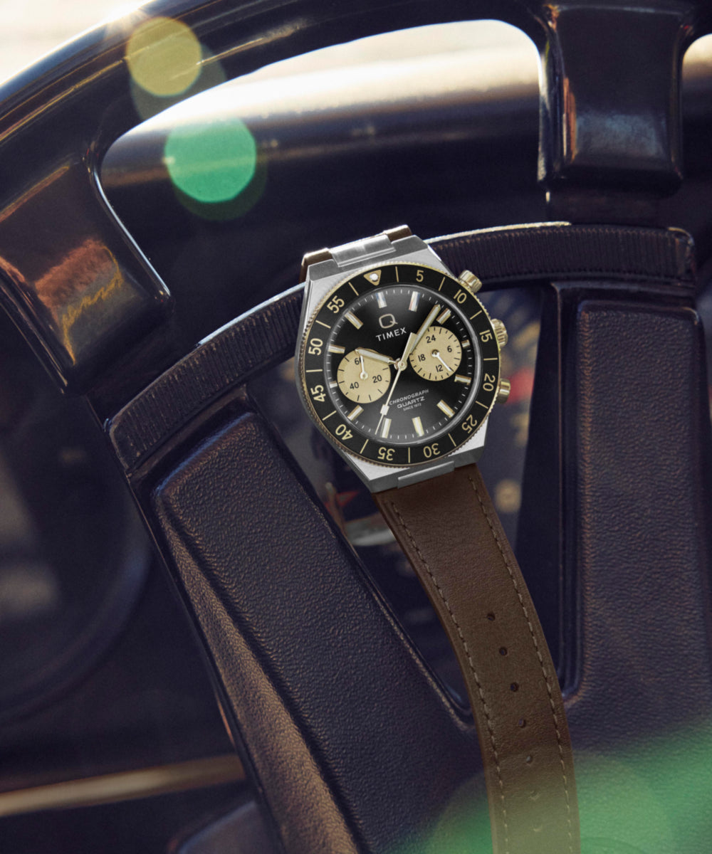 Q Timex Continental Chronograph 40mm Leather Strap Watch
