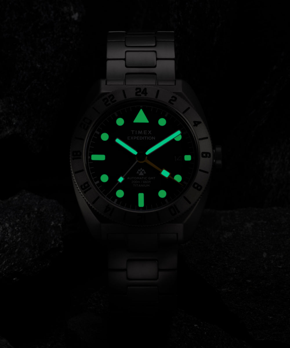 Expedition® Pioneer Titanium Automatic GMT 41mm Titanium Bracelet Watch