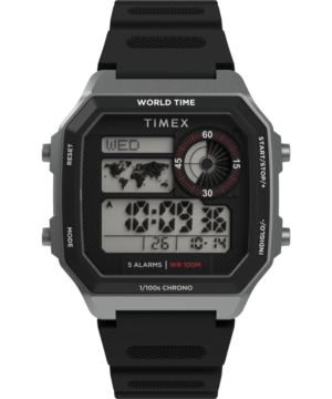 World Time Digital 40mm Resin Strap Watch